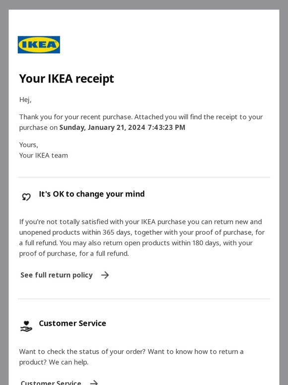 IKEA - Thank you for your recent purchase