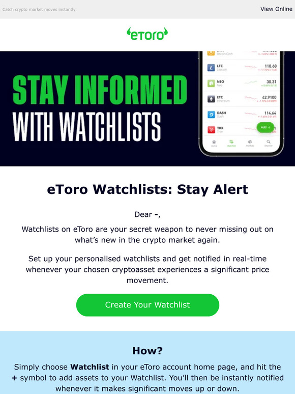 Optimise with eToro Watchlists: Never Miss a Crypto Beat
