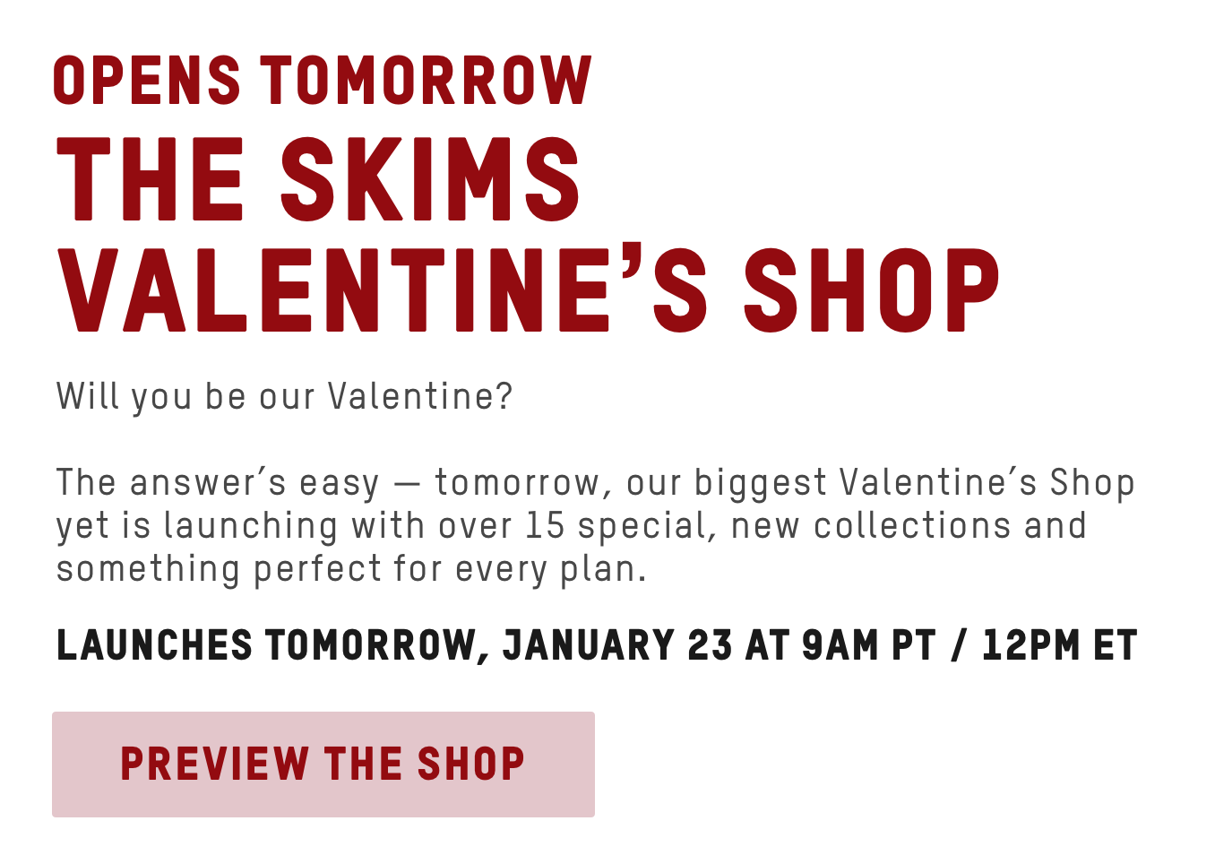 SKIMS: Launching Soon: The SKIMS Valentine's Shop