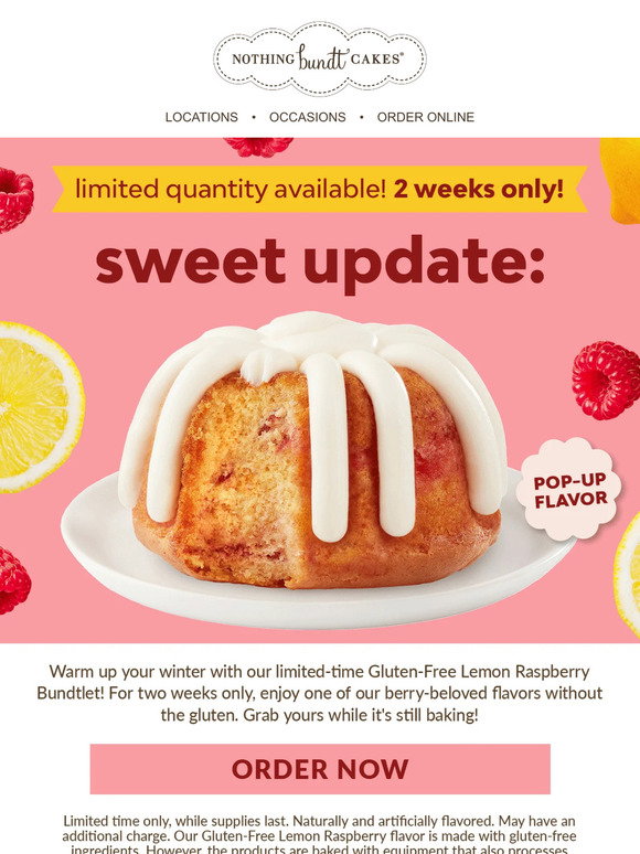 Nothing Bundt Cakes: Gluten-Free Lemon Raspberry Bundtlets Are Now ...