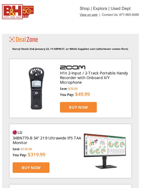 Today's Deals: Zoom H1n Portable Handy Recorder, LG 34" 21:9 Ultrawide IPS TAA Monitor, GVM Bi-Color LED Monolight, Lowepro Photosport Pro III 55L Backpack & More