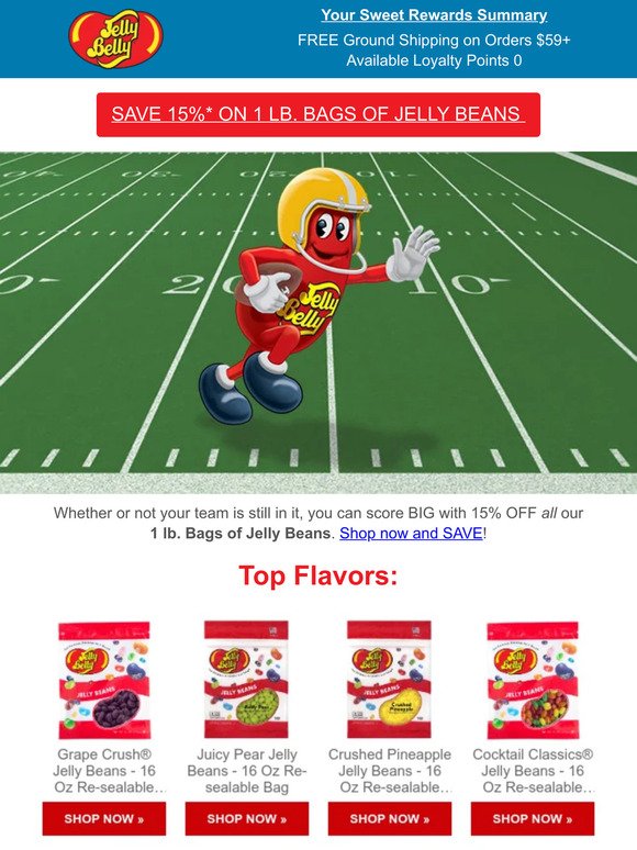 SAVE On Gameday Treats: 15% OFF 1 lb. Bags of Jelly Beans!