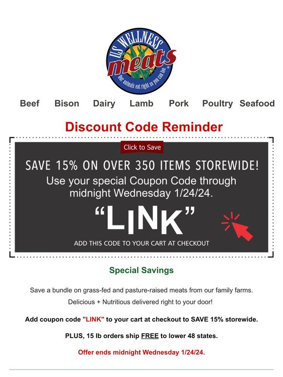 LINK Coupon Ends Soon - 100% Grass-fed Meats - Over 350 Items