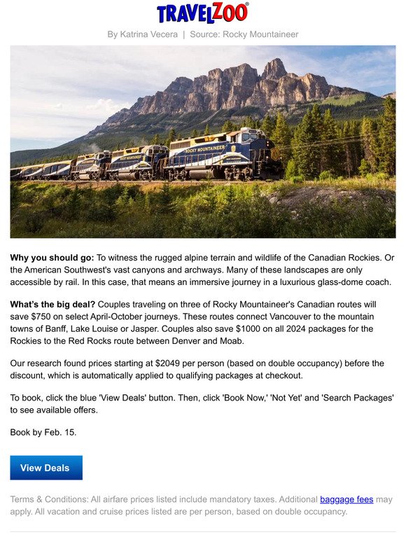 Up to $1000 off—Rocky Mountaineer rail journeys for 2