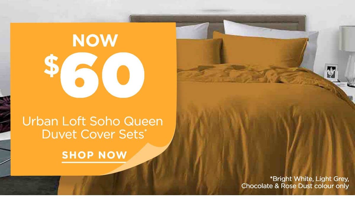 NOW $60 Urban Loft soho queen duvet cover set - bright white, light grey, chocolate & rose dust colour only