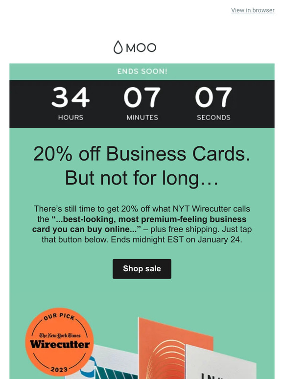 ⏰ 20 off Business Cards ends… tomorrow! Milled