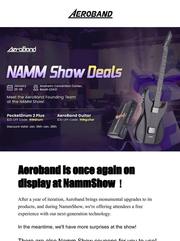 🎉Aeroband Namm Show Limited Time Code!