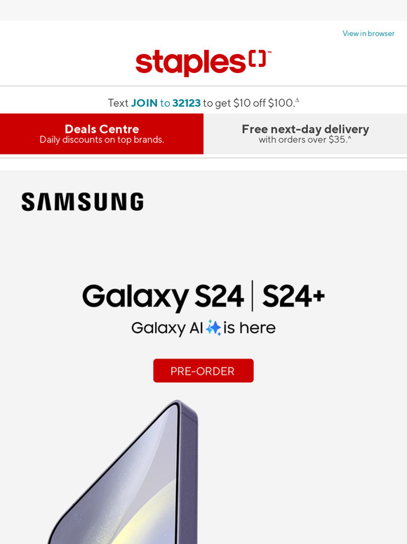 Staples Canada PREORDER Samsung Galaxy S24 and S24+ Milled