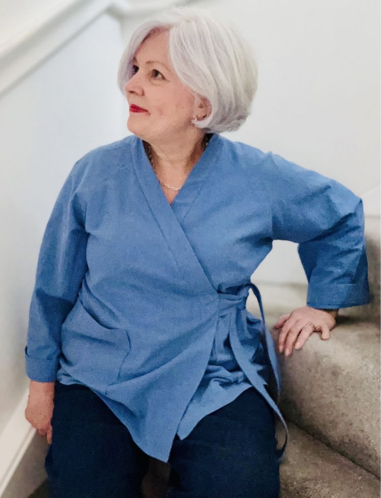 Lynn Sews Now wearing The Assembly Line Wrap Jacket