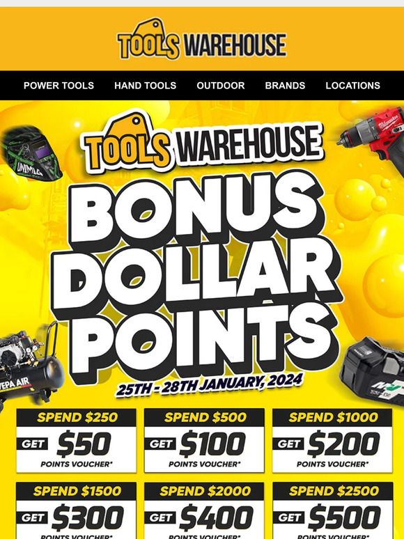 toolswarehouse ⚡ BONUS DOLLAR POINTS ⚡ Get up to 20 points voucher