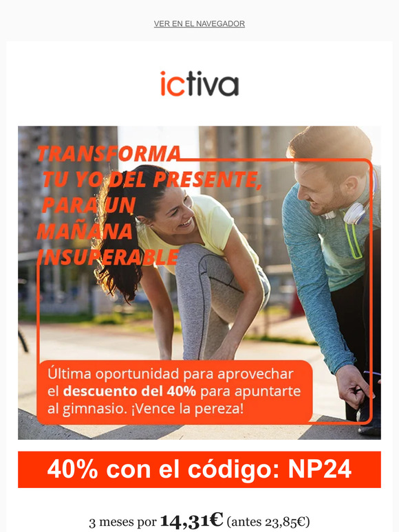 Última oportunidad: 40% de dto. para apuntarte al gimnasio