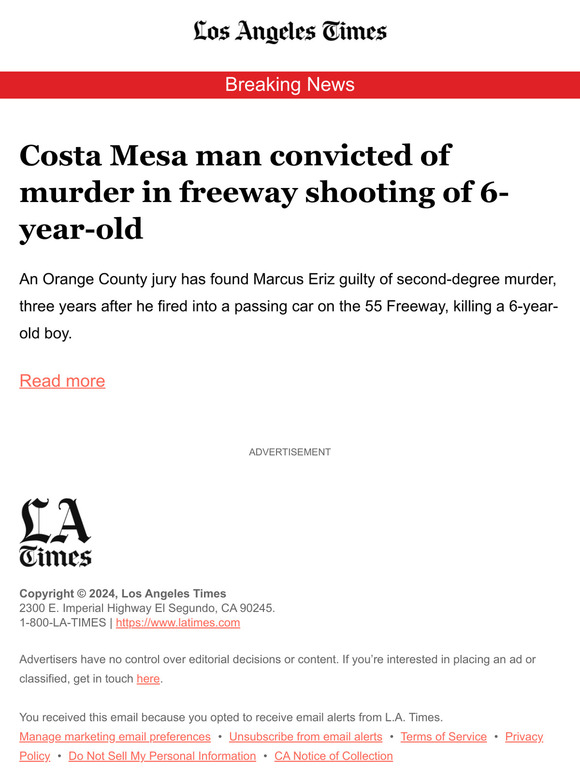 Los Angeles Times: Breaking News: Costa Mesa man convicted of murder in