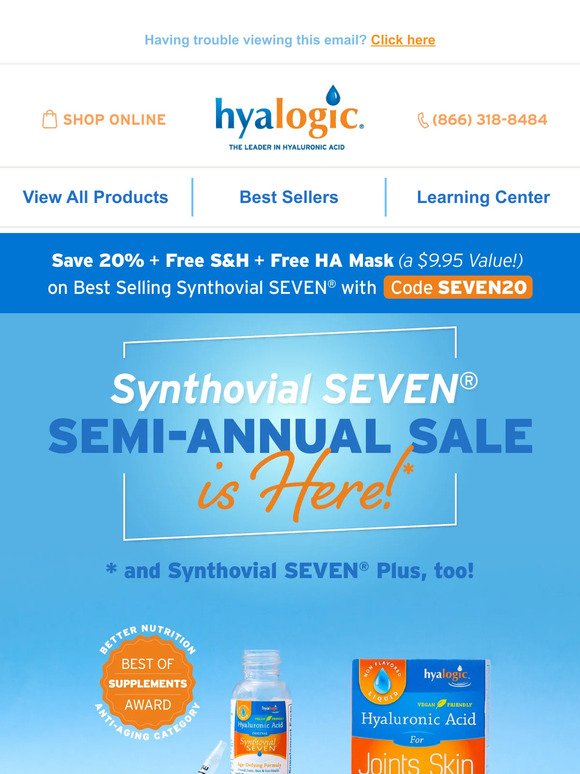The Semi-Annual Sale: 20% Off Synthovial Seven®️ HA!