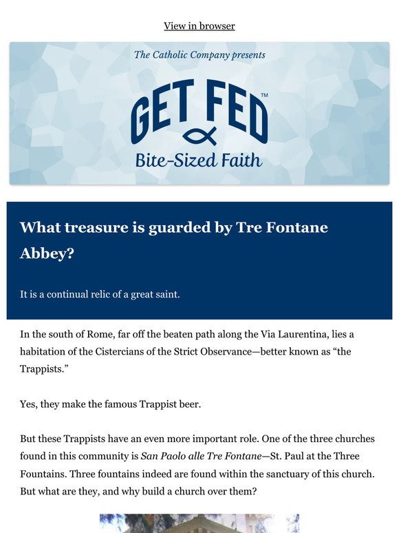 What treasure is guarded by Tre Fontane Abbey?