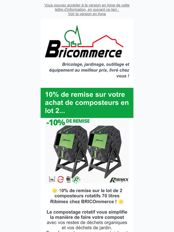 10% de remise sur votre achat de composteurs en lot de 2, jusqu'à -20% de remise sur les machines bois et métal Leman...