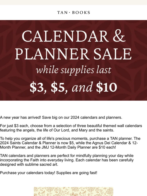 TAN Books 2024 Calendar and Planner Sale Milled