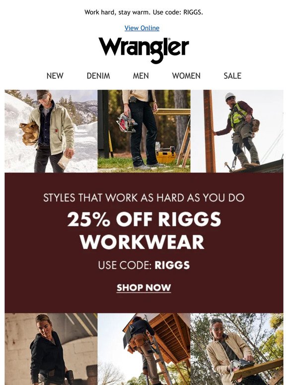 25% off RIGGS Workwear for him & her