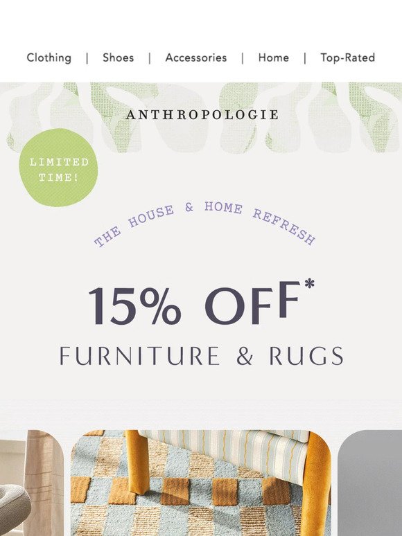 Rooms need a refresh? 15% OFF select home!