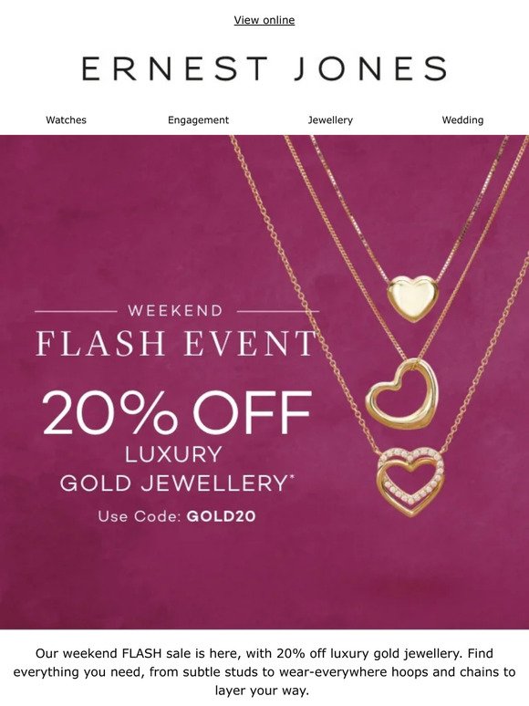 Flash Sale | 20% off gold jewellery