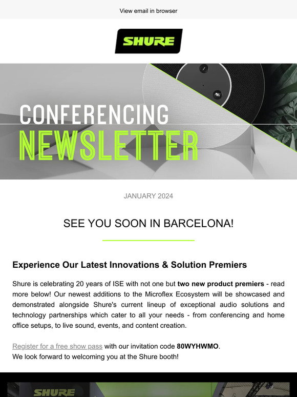 Shure: Shure Conferencing Newsletter - January 2024 *ISE Edition* | Milled
