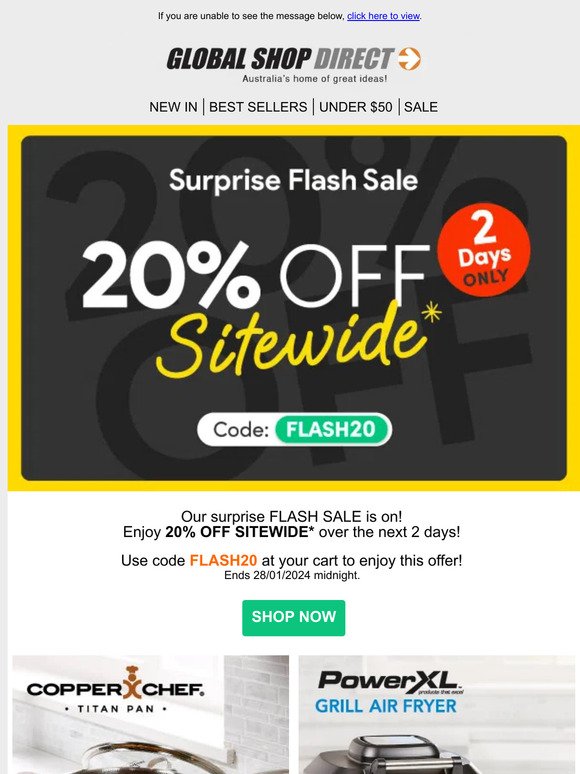 Surprise FLASH Sale: 20% OFF SITEWIDE!