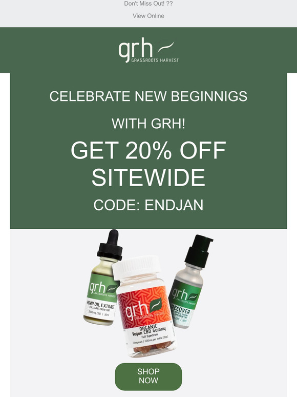 Today Only: 20% Off Sitewide at Grassroots Harvest