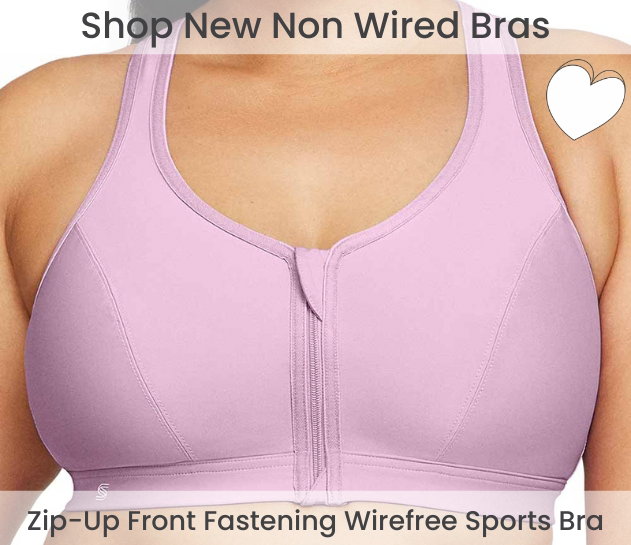 Non Wired Bras Featuring Glamorise Zip Up Front Fastening Wirefree Sports Bra in Lavender.