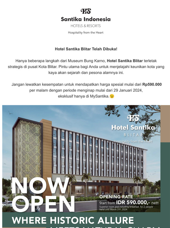 Santika Hotels and Resorts: Now Open - Hotel Santika Blitar | Milled