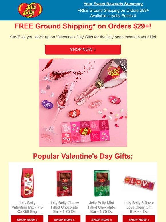 SAVE On Valentine's Day Gifts with Free Ground Shipping on Orders $29+!