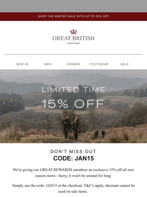 Reminder: get 15% off new-season items