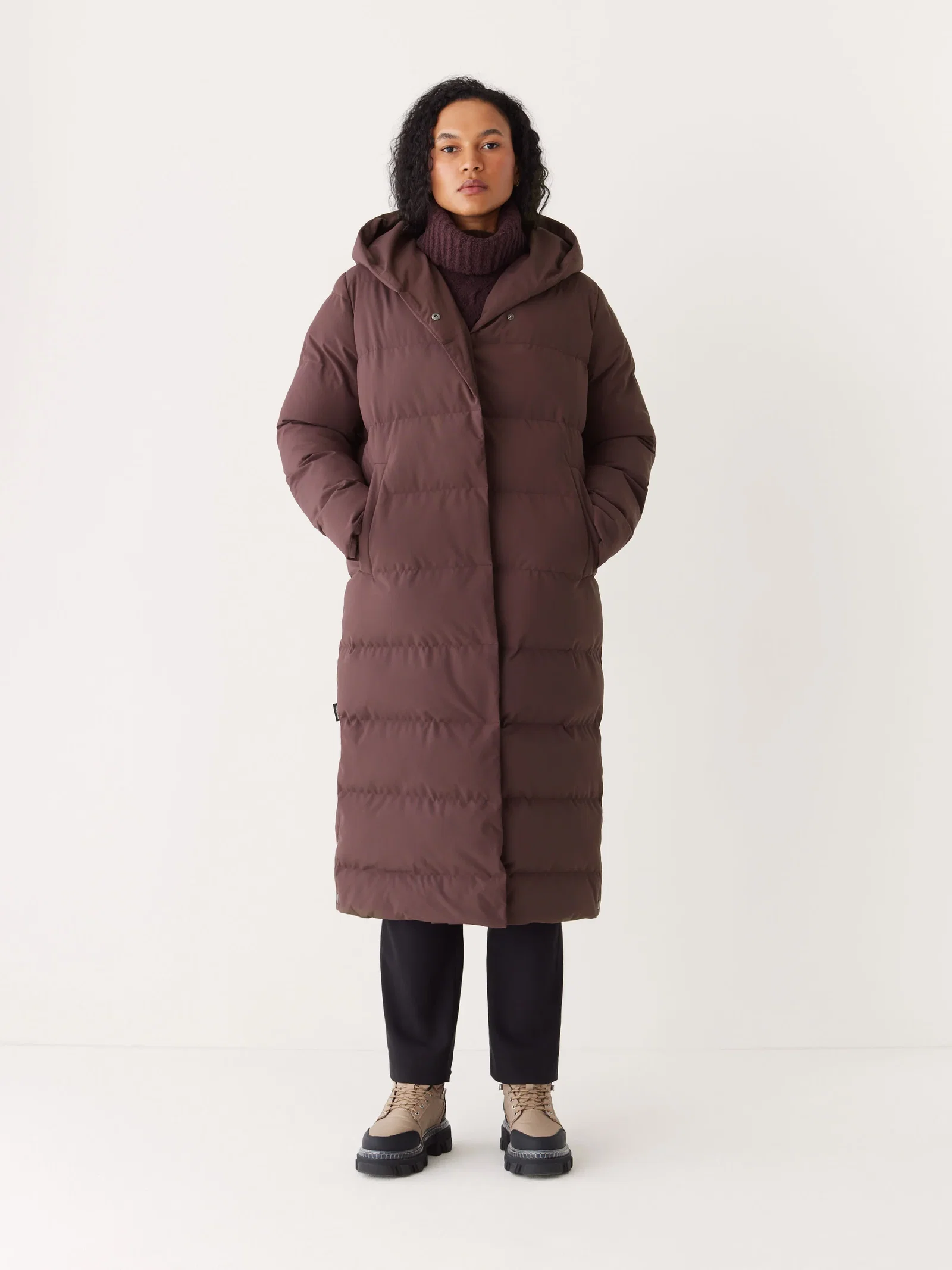 Image of The Highland Long Puffer Coat in Burgundy