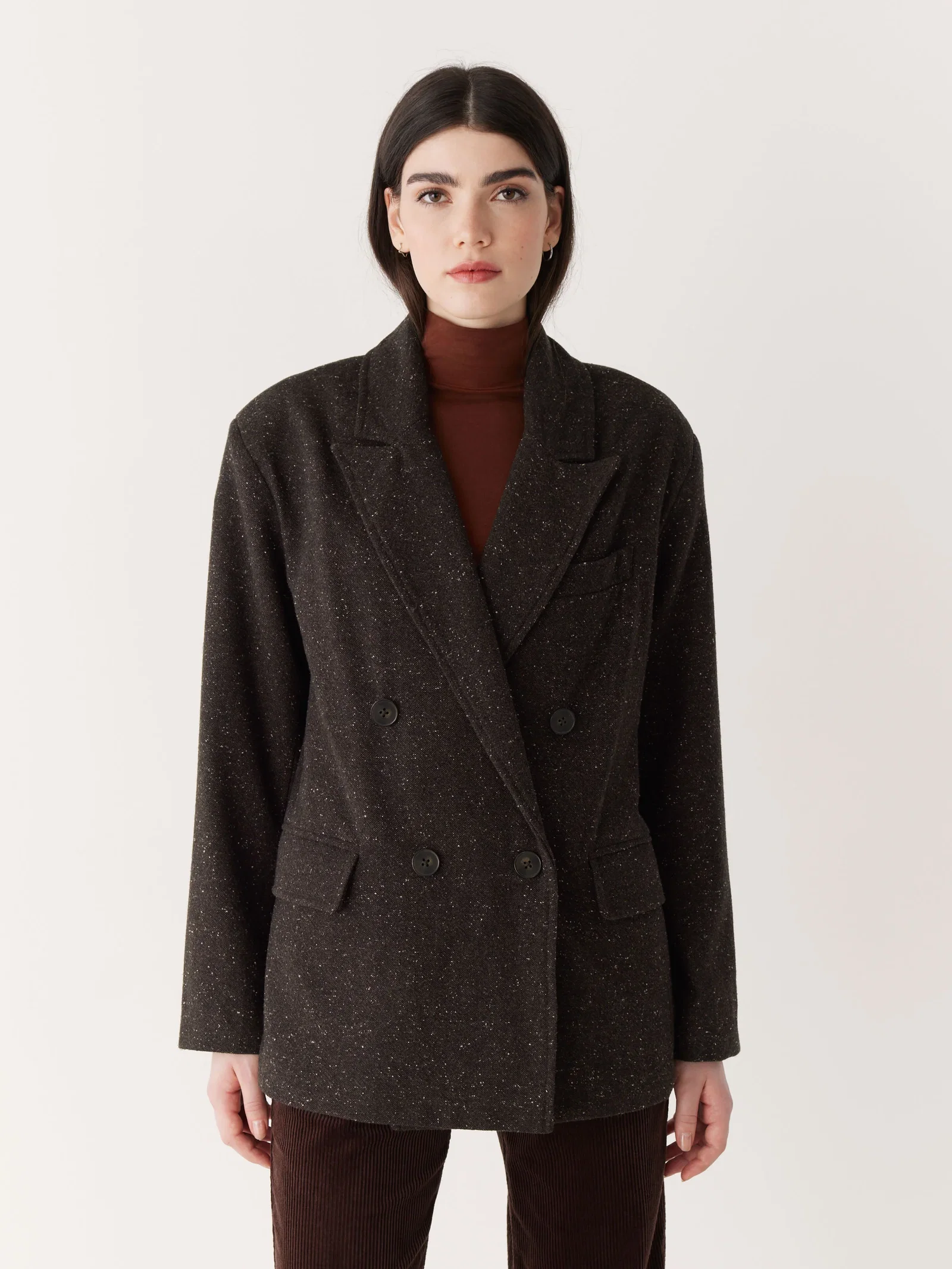 Image of The Comfort Double Breasted Blazer in Dark Brown