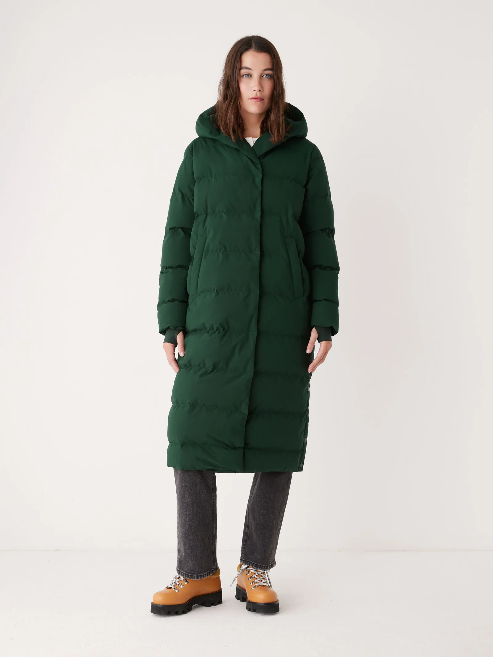 Image of The Highland Long Puffer Coat in Forest Green