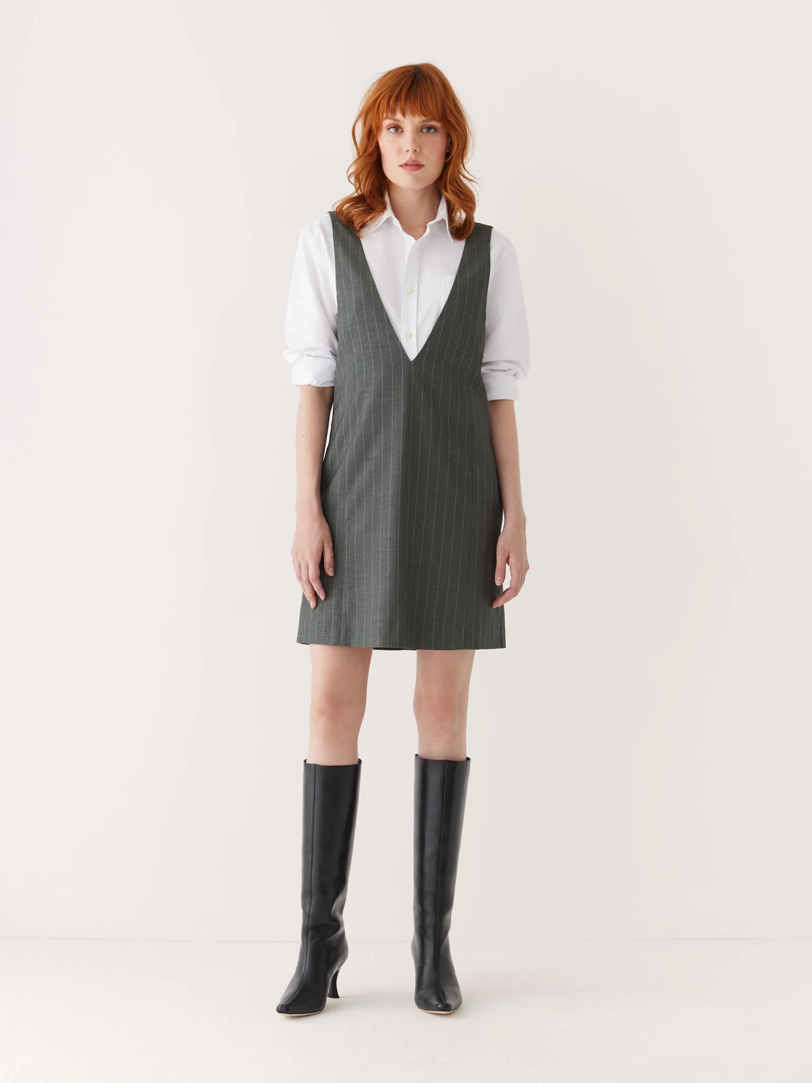 Image of The Pinstripe Pinafore Dress in Cool Grey