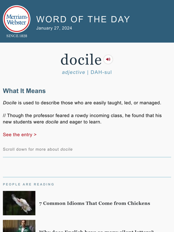 Spell It!: Docile - plus, 7 Common Idioms That Come from Chickens | Milled