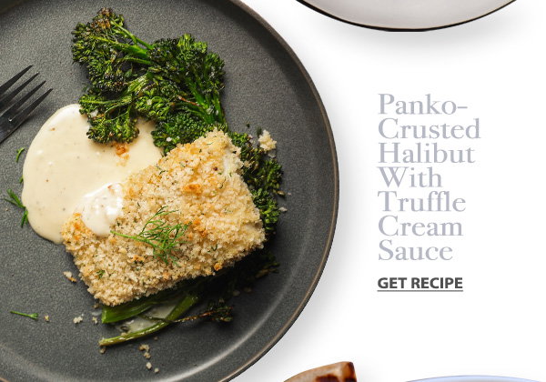 PANKO CRUSTED HALIBUT WITH TRUFFLE CREAM SAUCE