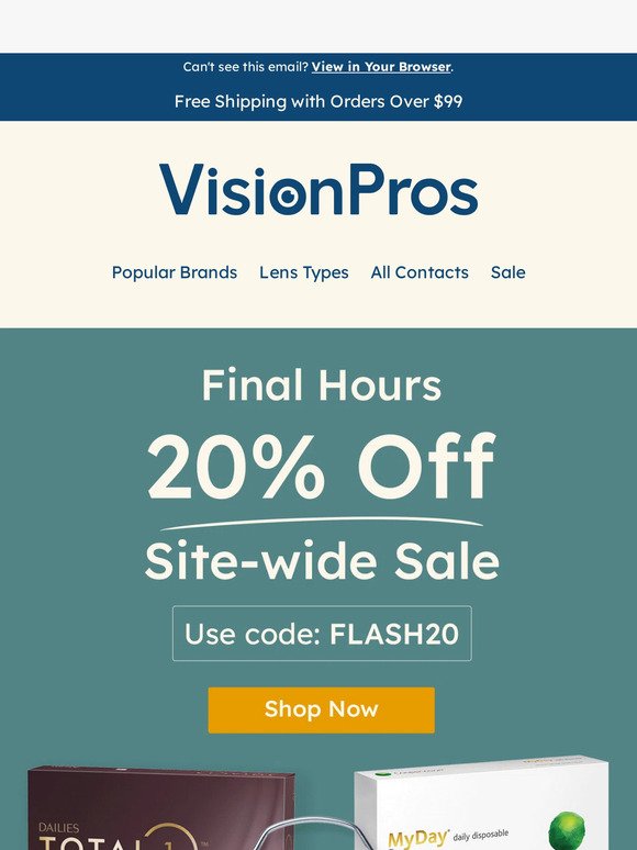 Last Chance: 20% Off Contacts + More