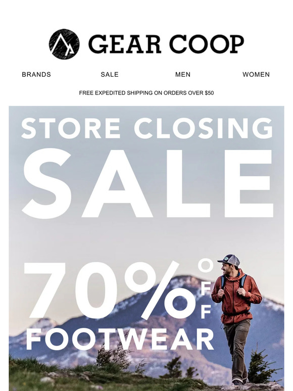 70% Off Footwear & More! Only At The Gear Coop Store Closing Sale!