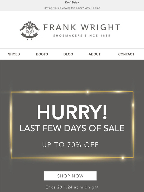 70% Off Select Styles Ends Tonight!!
