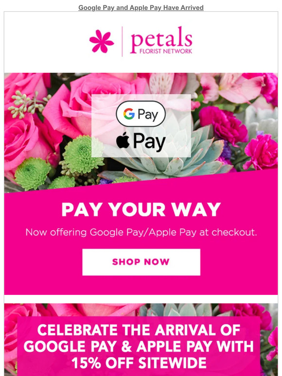 teleflora Pay with Ease Save 15 with Google Pay & Apple Pay Milled