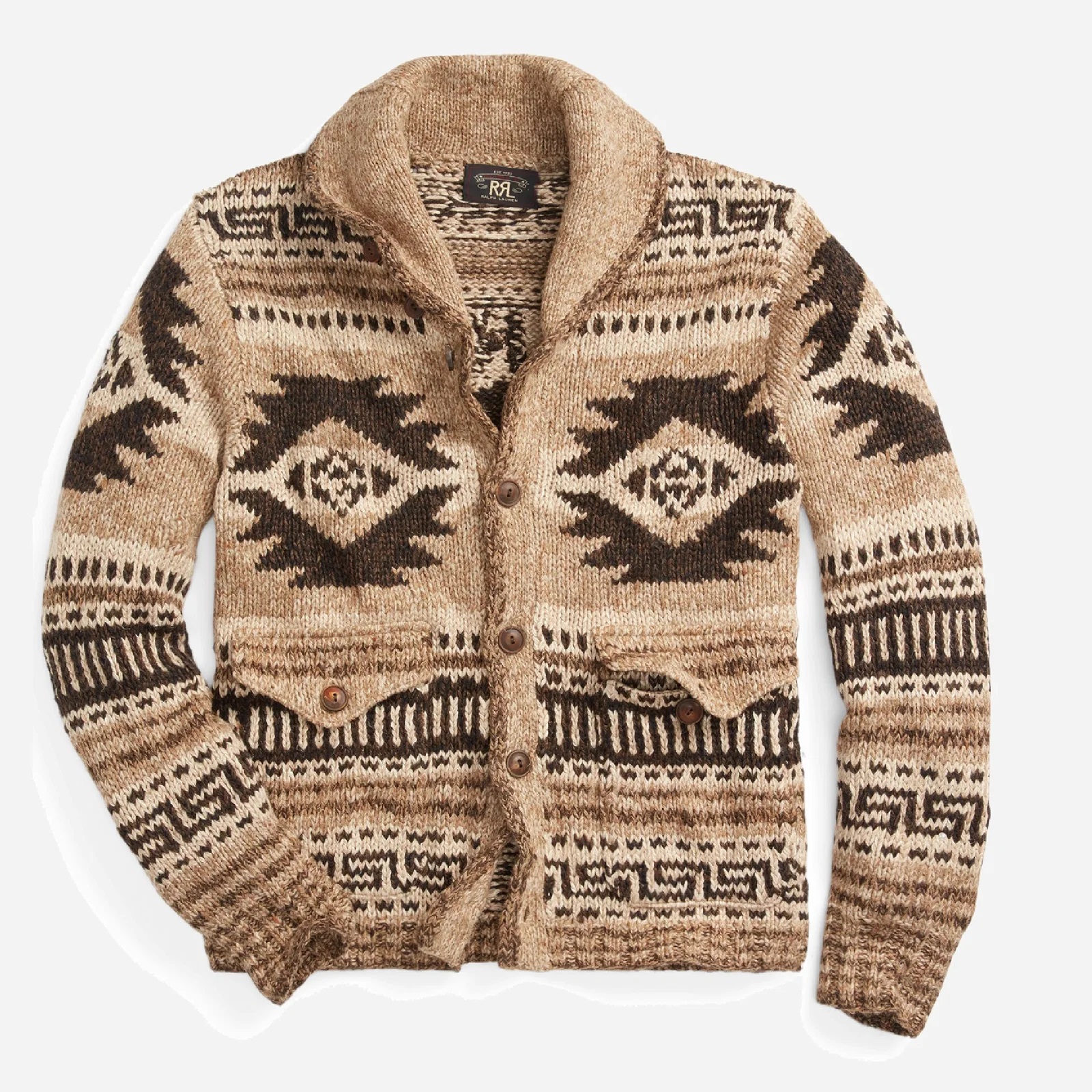 Long Sleeve Shawl Cardigan - Brown Tan Multi