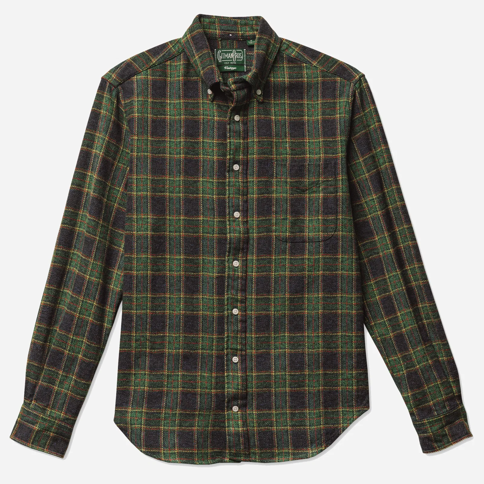 LONG SLEEVE POCKET SHIRT - GREEN COTTON TWEED