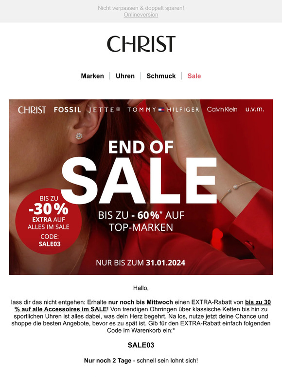 Nur noch 2 Tage! Bis zu 30 % EXTRA auf alle SALE-Styles