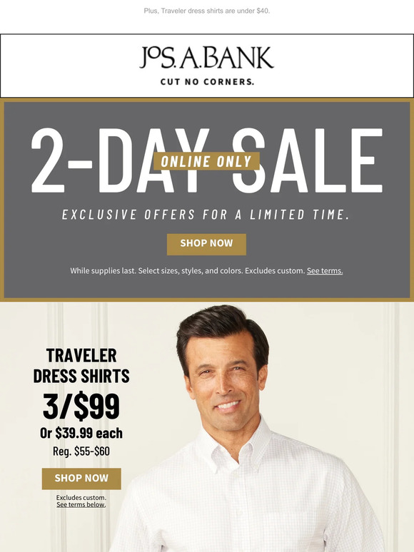JoS A. Bank 30 off sportcoats, dress shirts, and more. Milled
