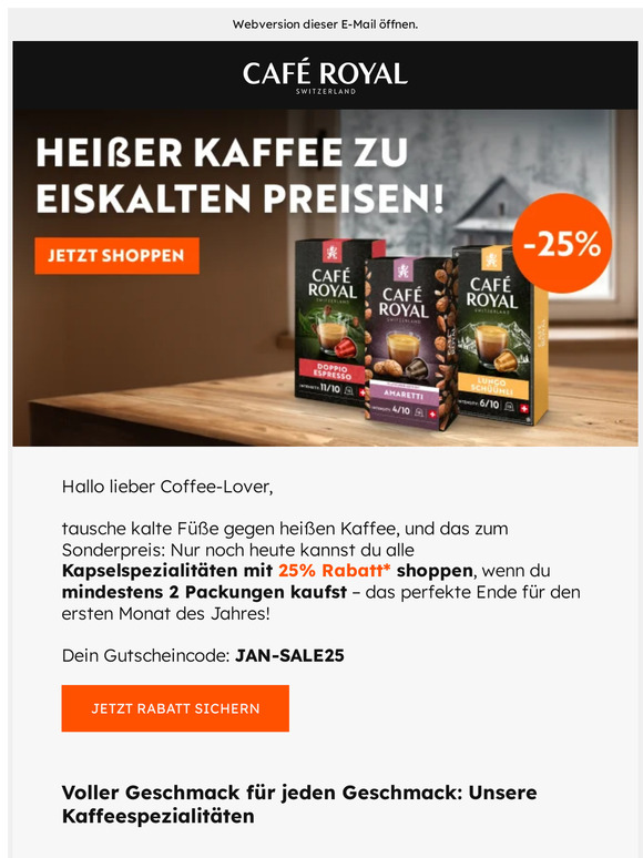 Tiefe Temperaturen, tiefe Preise: 25% Rabatt auf Kapseln!