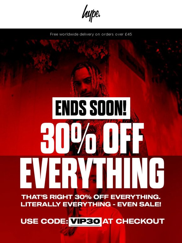 🚨 Final hours: 30% OFF EVERYTHING* (inc. sale)! Ends tonight! Shop now! 🚨