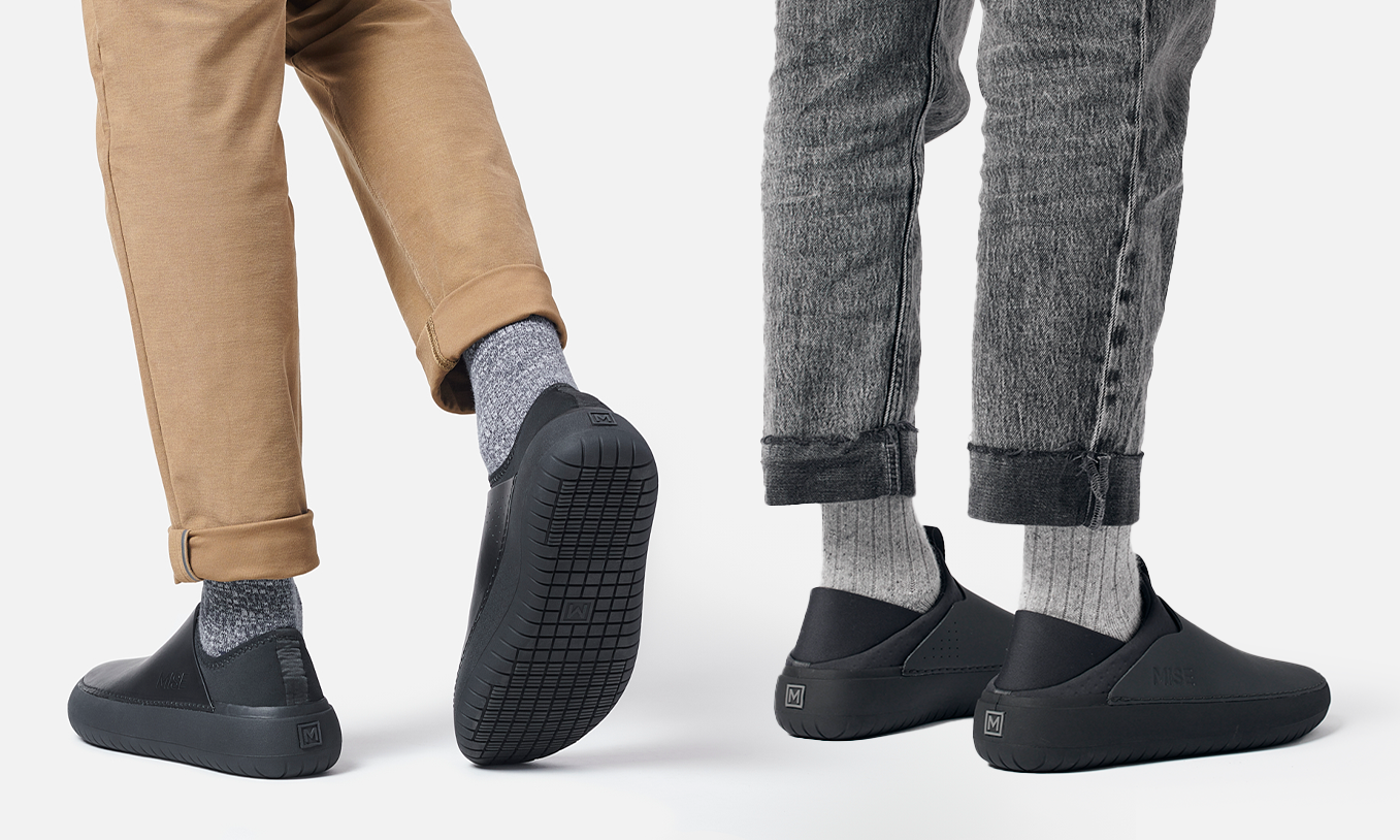 MISE Standard and Relaxed kitchen shoes on foot.