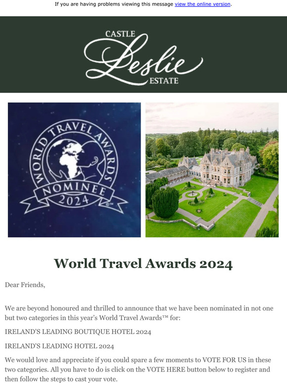 Please Vote for Castle Leslie Estate in the 2024 World Travel Awards!