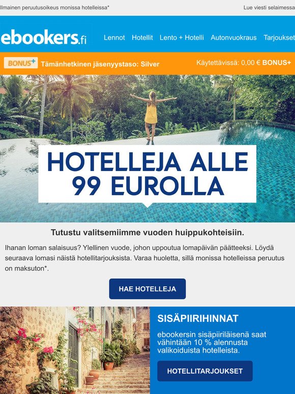 Hotellimajoituksia alle 99 €:lla