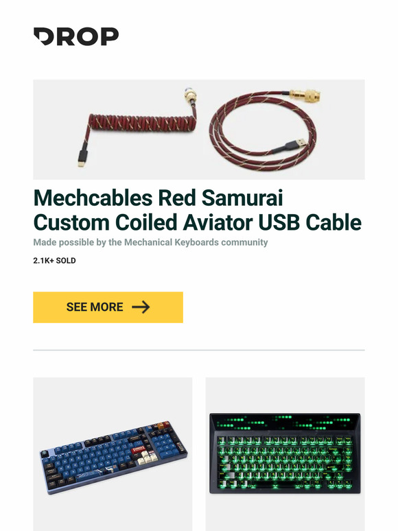 Drop: Mechcables Red Samurai Custom Coiled Aviator USB Cable, Benemate ...